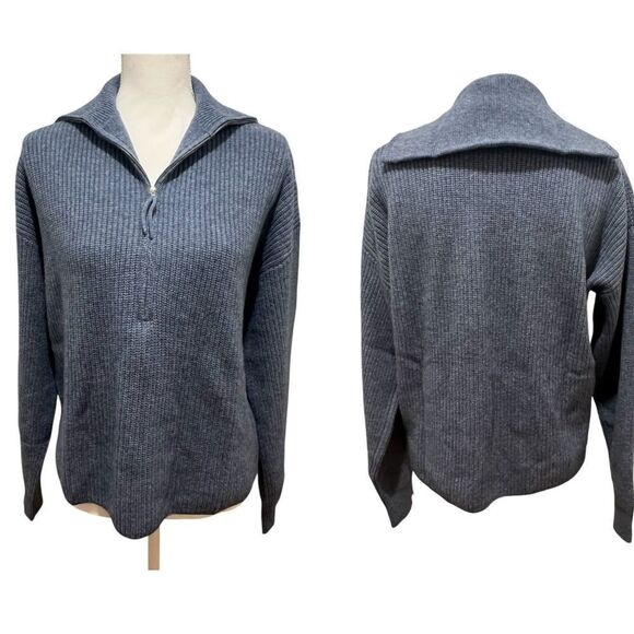 NWT Revolve One Grey Day women's cashmere quarter zip sweater size large - Picture 1 of 9